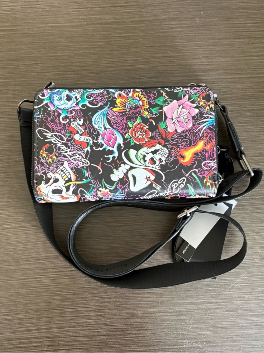 Ed Hardy Black Floral Skull Crossbody - Picture 6 of 11